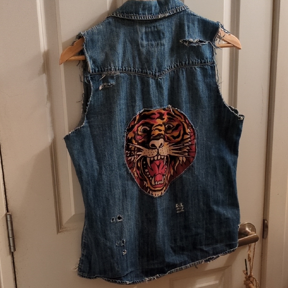 Y2K Ed Hardy x Forever 21 Denim Vest with Tiger Patch